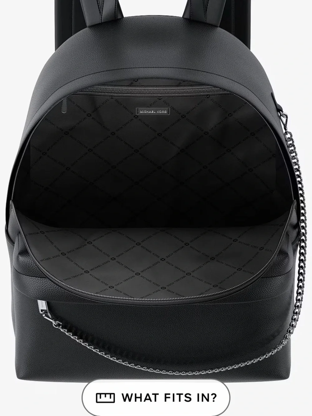 Michael Kors Black Pebbled Leather Backpack with Chain Accent